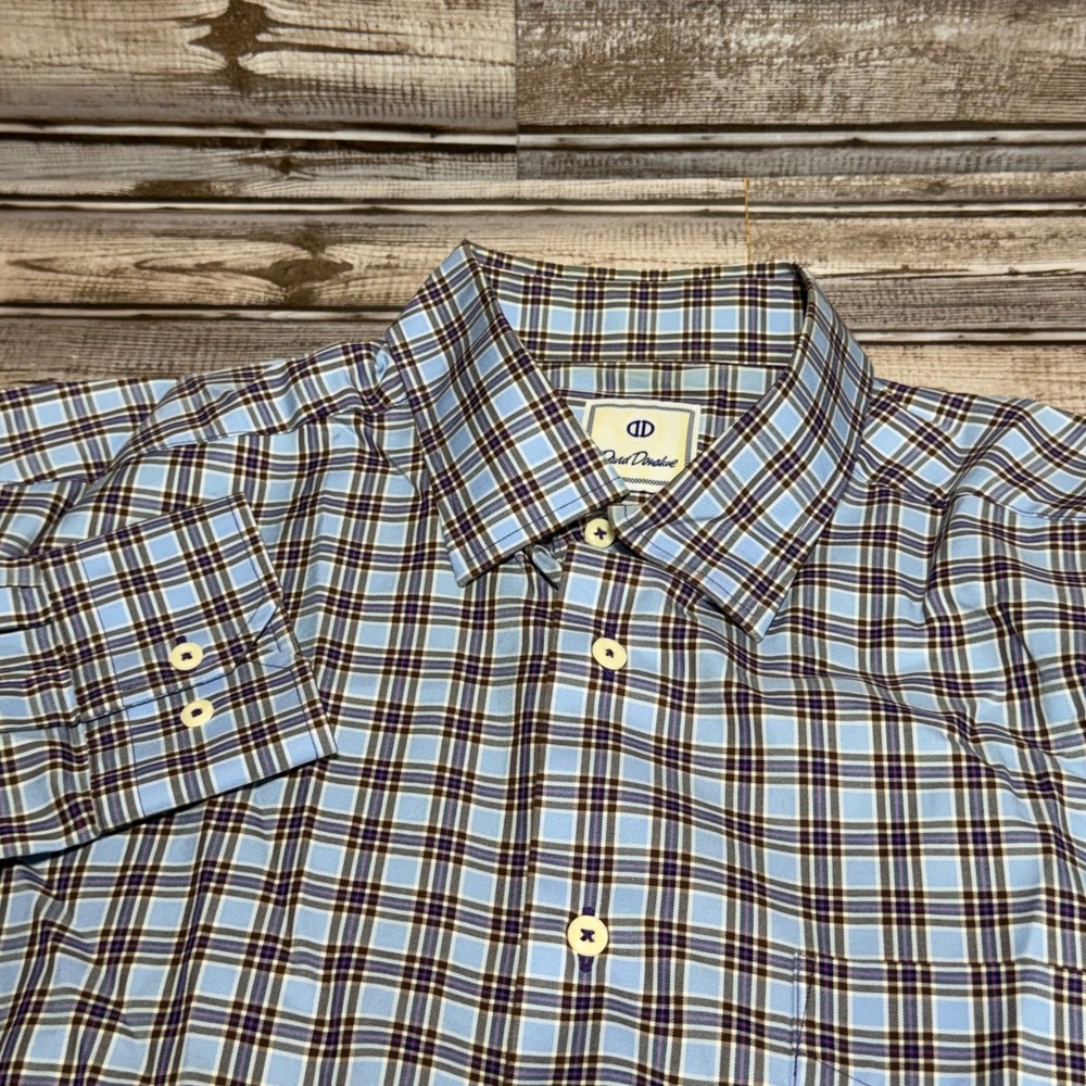 David Donahue Dress Shirt Mens XL Blue Plaid Long Sleeve Button Up Cotton